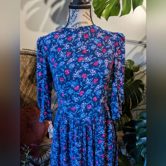 Vintage Karin Stevens Petites Floral Cottagecore Prairie Dress Size 6 - Picture 2 of 9